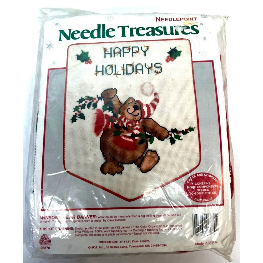 Needle Treasures Winsome Bear Banner Needlepoint Kit Elsa Williams 9" X 12" Holi